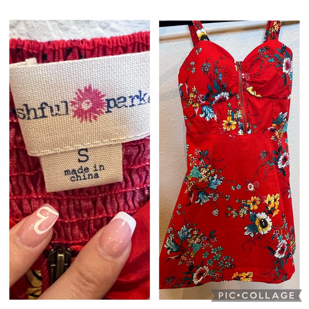 Red floral mini dress